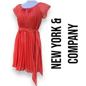 New York & Company XS Pleated Swing Dress Beautiful Persimmon Color